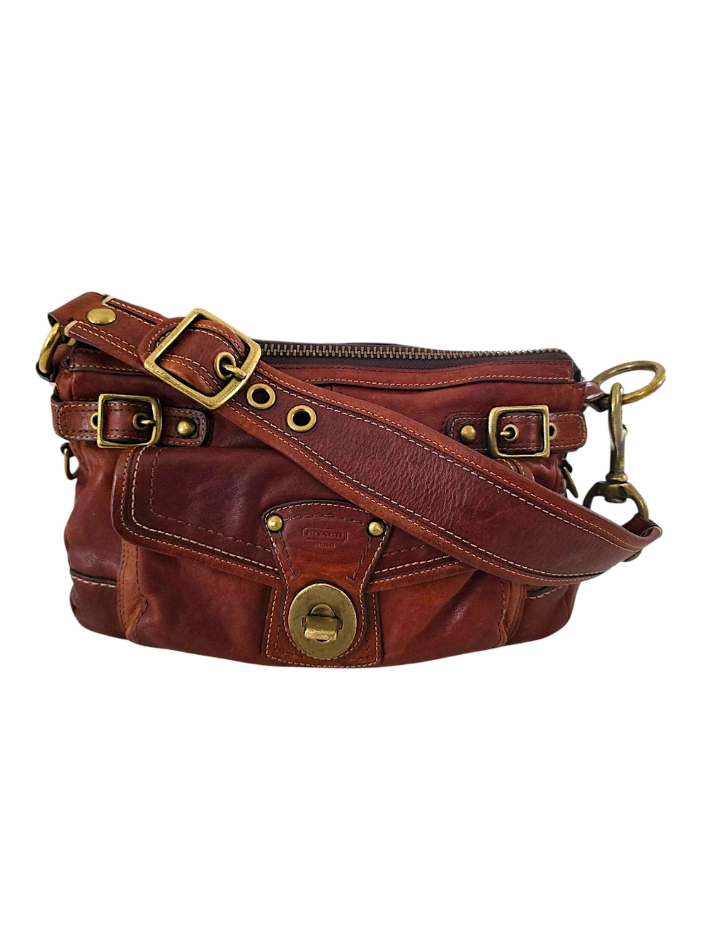 Vintage COACH Legacy 65th Turnlock Leather Shoulder Bag Brown 11127 Y2K